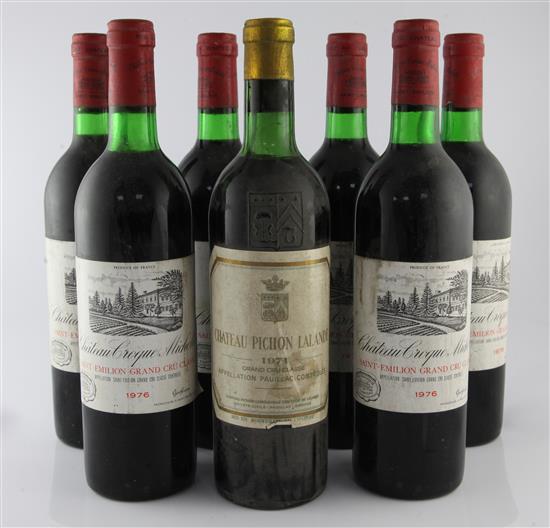 One bottle of Château Pichon-Longueville, Lalande 1971 and six bottles of Château Croque-Michotte 1976,